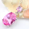 Holiday Gift Sets 2 Pieces 1 Set Oval Pink Kunzite Gemstone LuckyShine Silver Women's charm Cz Pendants Earrings Jewelry Sets