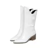 Boots Women Leature Leather White Mid-Calf Square High High High Hight Ase Juchnaling Western Riding 6261-1316R