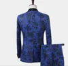 2020 Mode Hommes Costumes Avec Noir Imprimé Bleu Mens Floral Blazer Designs Hommes Trois Pièces Blazer Slim Fit Costume Veste Hommes De Mariage Tuxedos