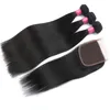28 30INCK MINK Brasilianska hårbuntar med stängning 3st Body Wave Straight Hair med 4x4 Lace Closure Obehandlat Remy Human Hair Weave