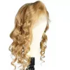 LIN MAN – perruque de cheveux naturels péruviens remy ondulés, blond, couleur #27, cheveux de bébé, nœuds décolorés