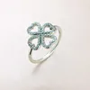 ラッキークローバーの結婚指輪Pandora 925スターリングシルバーCZダイヤモンドの女性の女の子ギフトジュエリーリングセットのためのオリジナルの箱
