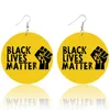 Black Lives Matter Saying Trendy Women Print Jewelry Natural Wood Drop Earrings Melanin Poppin Afro Power Fist Pattern