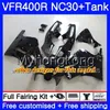 Zestaw dla Honda RVF400R VFR400 NC30 V4 VFR400R 89 90 91 92 93 269HM.2 Fabryka Red Blk RVF VFR 400 R VFR 400R 1989 1990 1991 1992 1993 Owalnia