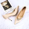 Hot Koop Kristallen Stiletto Hak Zijde Trouwschoenen Voor Bruid Designer Dames Hakken Pointed Teen Rhinestones Lady Pump