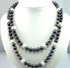 Gratis frakt7 3ROWS Black Akoya Pearl Green Jade Pendant Necklace 17-19 "