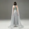 Women's Runway Dresses O Neck Sleeveless Sexy Tulle Laid Over Long Cape Elegant Party Prom Dresses