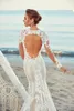 2019 Eddy k Beach Mermaid Wedding Dresses Jewel Neck White Boho Wedding Bridal Gowns abiti da sposa Backless Long Sleeve Wedding Dress Plus