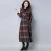 Winter Woolen Dress Women Vintge Plaid Turtleneck Long Dresses Robe Lady Vestidos Loose Plus Size Casual SS48501