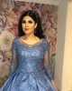 Arabska koronkowa suknia balowa sukienka Quinceanera Sheer Długie satynowe złożenie aplikacji Kościa Słodka 16 sukienka Vestido Formal impreza wieczór G8592138