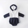 Baby tjejer kläder barn patchwork kläder uppsättningar rompers ruffle hattar passar sommar andningsbara jumpsuits mode bodysuit onesies cyp310