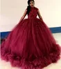 2024 Nieuwe aankomst Bury Quinceanera Ball Jurk Dresses Juwelnek Cap Mouwen Lace Appliques kralen Puffy TuLle Party Prom avondjurken 403