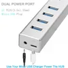 Mini Aluminium USB 3.0 Hub 4 Port Strömförsörjning OTG med Micro USB Power Interface för bärbar dator Tablet Computer OTG USB HUB