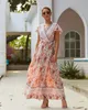 섹시한 V 넥 스플릿 꽃 무늬 맥시 드레스 Boho 캐주얼 긴 시폰 여름 해변 드레스 여자 아름다움 vestidos