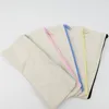 DIY 20.5*8.5cm White Canvas Blank Plain Zipper Pencil Pen Bags Stationery Cases Clutch Organizer Bag Gift Storage Pouch