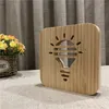 Ampoule en bois créative veilleuses led lampe de table évidée lumière de chevet blanc chaud sculpture sur bois massif 3d lampe de nuit