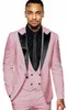 Brand New Pink Groom Tuxedos Black Peak Lapel Groomsman Wedding 3 Piece Suit Men Business Jacket Blazer(Jacket+Pants+Tie+Vest) 2662