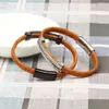 Gelb Echtes Leder Armbänder Männer Großhandel 10 stücke Klar Cz Lange Rohr Armband Armreif Edelstahl Schmuck Für Frauen