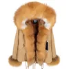 New Parka winter long khaki parka jacket women real fur coat natural red fox hooded good faux liner outwear MX191025