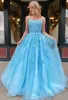 Eye Catching Ball Gown Prom Dresses Light Sky Blue / Dark Red / Yellow Lange Avondjurken Spaghetti