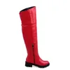 Hot Sale-Storlek15 30-52 Kvinnor Flat Over Knee Boots Vinter Snö Lång Boot Ridning Rivet Spänne Mjuka Läder Skor Kvinnor Stövlar