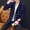 2019 Slim Plaid Single Breasted Trench Coat Tonåring Design Ärter Fashion Men Casual Blazer Höst Manteau Homme Black M-3XL