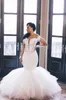 Spets sjöjungfru arabisk plus storlek långa ärmar billiga sexiga brudklänningar eleganta bröllopsklänningar