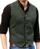 2019 Derniers gilets de marié de mariage en laine Tweed à chevrons Gilets de garçons d'honneur vert foncé Gilets de costume pour hommes Slim Fit Gilet de robe pour hommes Gilet