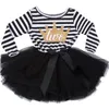 Baby birthday princess dress striped sequin tutu dresses newborn bow party for 1st 2nd 3th letter children clothes