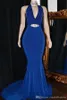 Arrivée Africain New Sexy Royal Blue Blue Robes de sirène Halter Neck sans dos long Prom For Girls Black Robe Formal Evening Wear Mal