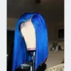 Cor azul Curto Bob Estilo Peruca Dianteira Do Laço Sintético Fibra Resistente Ao Calor Natural Fibra De 3 Polegadas Parte Lateral Partido Cosplay Perucas Para As Mulheres