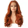 最高品質のボディウェーブ24インチオレンジ色のかつらのかつらのない合成レースフロントウィッグベビーヘア暑い髪のファッション女性コスプレ