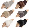 Mode-Frauen Mädchen gestrickte Faux Kaninchenfell Handschuhe Fäustlinge Winter Arm Länge wärmer Outdoor Fingerlose Handschuhe bunte Weihnachtsgeschenke