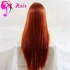 13x4 spetsfront peruk simulering mänskligt hår koppar röd / brun färgade syntetiska peruker fri del brasiliansk spets peruk 180% för kvinnor