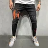 Calças homens Streetwear Digitally joelho impresso Ripped Skinny Jeans Buraco afligido Destruído Impresso Hip Hop motociclista Corredores Denim