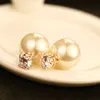 Orecchini di moda in stile all'ingrosso orecchini a doppia faccia con perle di cristallo di zirconi brillanti super scintillanti per donna in oro bianco
