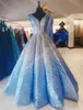 Ombre Prom Dresses 2019 Ball Gown V Neck Cap Sleeves Quinceanera Draped Skirt Backless Formal Party Event Gowns Mother Daughter Gowns