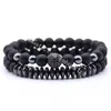 2Pcs/Set Hematite Matte Black Onyx 8mm Beads Stacking Bracelet CZ Micro Pave Disco Ball Bead Spacer Charm Matching Couple Bracelets Stretch