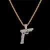 Hip Hop Rock Smycken Gun Halsband Hängsmycke Iced Out Gold Färgpläterad Mens Guldkedjegåva