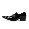 Black Mens Pointed Toe Dress Shoes Genuine Leather Wedding Shoes Men Metal Chain Formal Shoes High Heels New Style Western