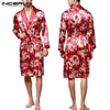 Stylish Mens Robe Long Sleeves Bathrobe Silk Kimono Lucky Dragon Print Pajamas Night Dressing Gown Masculina Bathrobe Homewear1