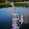 3 Colors Glass Bongs Double Recycler Turbine Perc Oil Dab Rigs Fab Egg Percolator Hookahs 14mm Female Joint Water Pipes With Bowl HR319