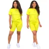 Kvinnor Solida Tracksuits Casual Two Piece Set Kortärmad T-shirt Top ovanför knäbyxor kostym Lady Sport Outfit