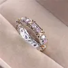 Lady's 925 Sterling Silver pink Tanzanite Couple rings Yellow Gold Cross Eternal Band Wedding Ring for Women Jewelry size 5-1204B