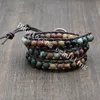 10 stks boho stapelbare armband 3 rijen Afrikaanse turquoise edelsteen kralen lederen wrap armband met liefde hart knop, natuur geïnspireerde sieraden