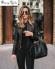 Femmes Faux cuir PU veste manteau femme à manches longues noir marron moteur veste manteau Zip Biker court basique feminino1