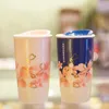 Day Cherry Blossom Word Coffee Cup Pink Sakura Dubbel Isolering Ceramics Mug åtföljande kopp för ut Dooor In-Car Mug 355ML2301367