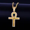 Men's Ankh Cross Pendant Necklace Gold Silver Copper Material Iced Zircon Egyptian Key of Life Women Hip Hop Jewelry