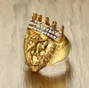 Gold Color Classic 316L rostfritt stål Men Punk Hip Hop Ring Cool Lion Head Band Gold Ring Jewelry1931076