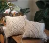 45*45cm 100% Cotton Linen Macrame Hand-woven Pillow Case Cotton Knitted Thread Pillow Covers Geometry Bohemia Cushion Covers Home Decor